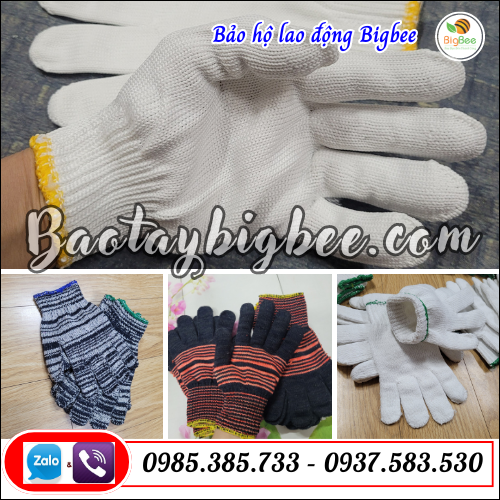 Găng tay lao động sợi len cotton.