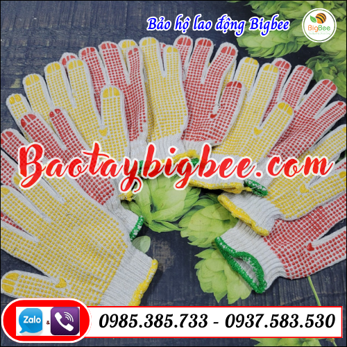  Găng tay len lao động phủ hạt nhựa nhiều màu.