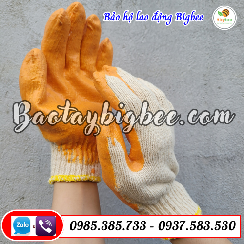 Găng tay len bảo hộ nhúng nhựa 80g màu cam.
