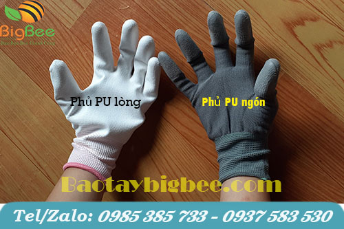Sự khác nhau giữa găng tay phủ PU phủ ngón và phủ bàn tay.