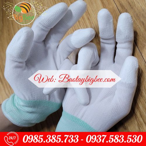 >>Găng tay được phủ Pu đầu ngón tay tăng khả năng bám dính.