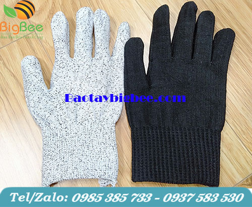 Găng tay chống cắt HPPE màu muối tiêu (xám), đen.