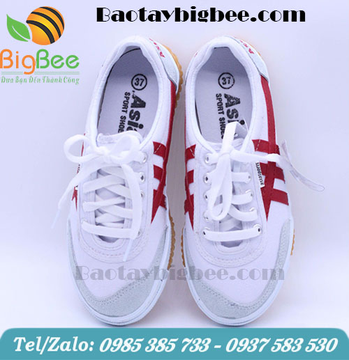 Giày ASIA buộc dây đa năng màu trắng/đỏ.